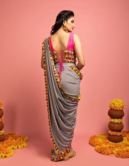 Grey Pre-Draped Saree