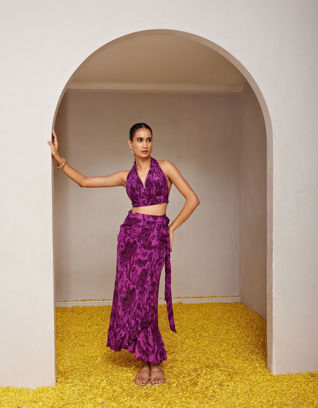 Gulaabi Purple Croptop & Drape Skirt