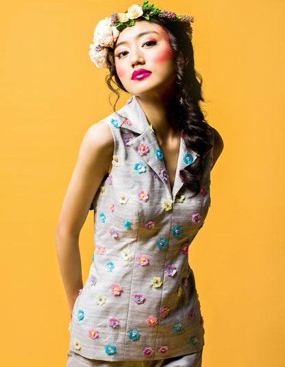 Icy Grey Blazer Set With Mesh Back