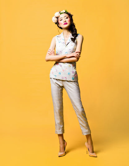 Icy Grey Blazer Set With Mesh Back