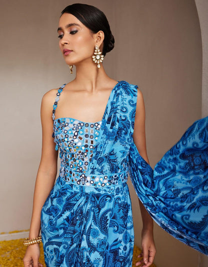 Krishna Blue Saree Drape