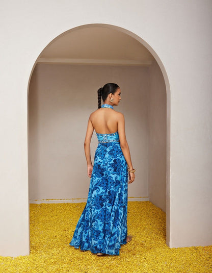 Krishna Blue Tassel Blouse & Sharara