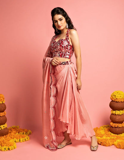 Light Pink Drape Skirt Set