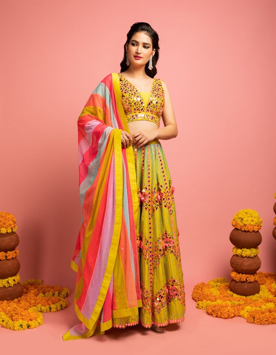 Lime Green Colorful Bridal Lehenga