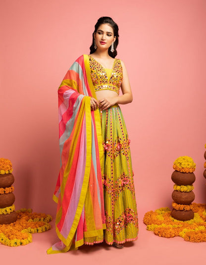 Lime Green Colorful Bridal Lehenga