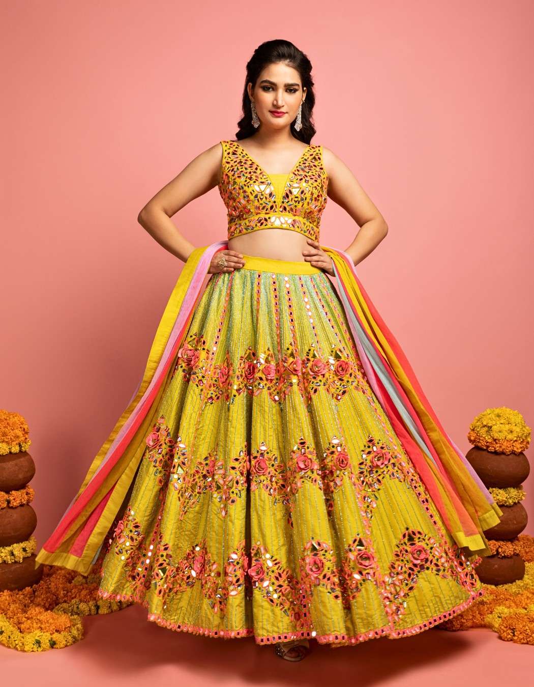 Lime Green Colorful Bridal Lehenga