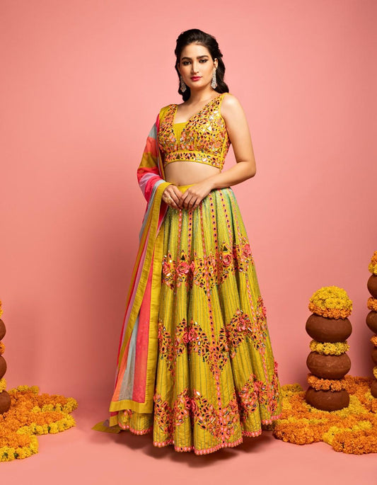 Lime Green Colorful Bridal Lehenga