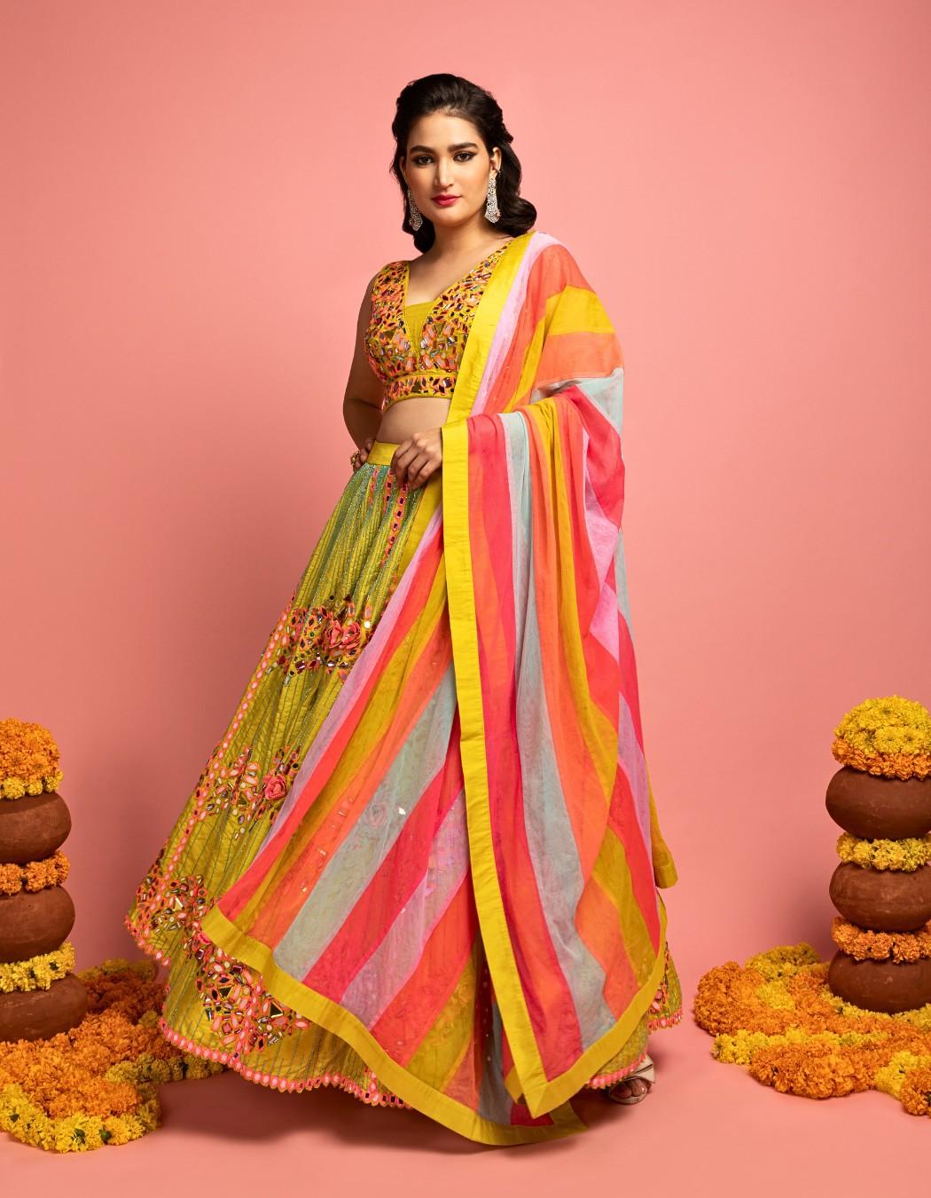 Lime Green Colorful Bridal Lehenga