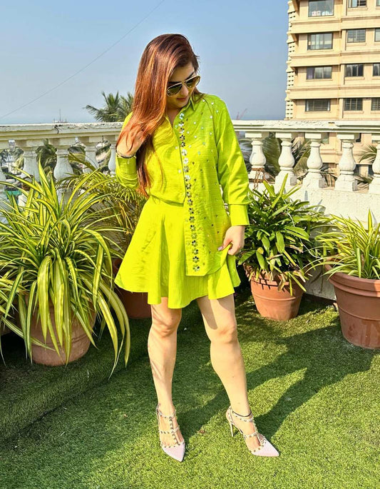 Lime Green Shirt & Skirt Set