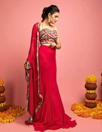 Magenta Pink Fish-Cut Lehenga Set