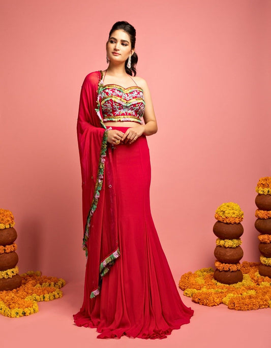 Magenta Pink Fish-Cut Lehenga Set