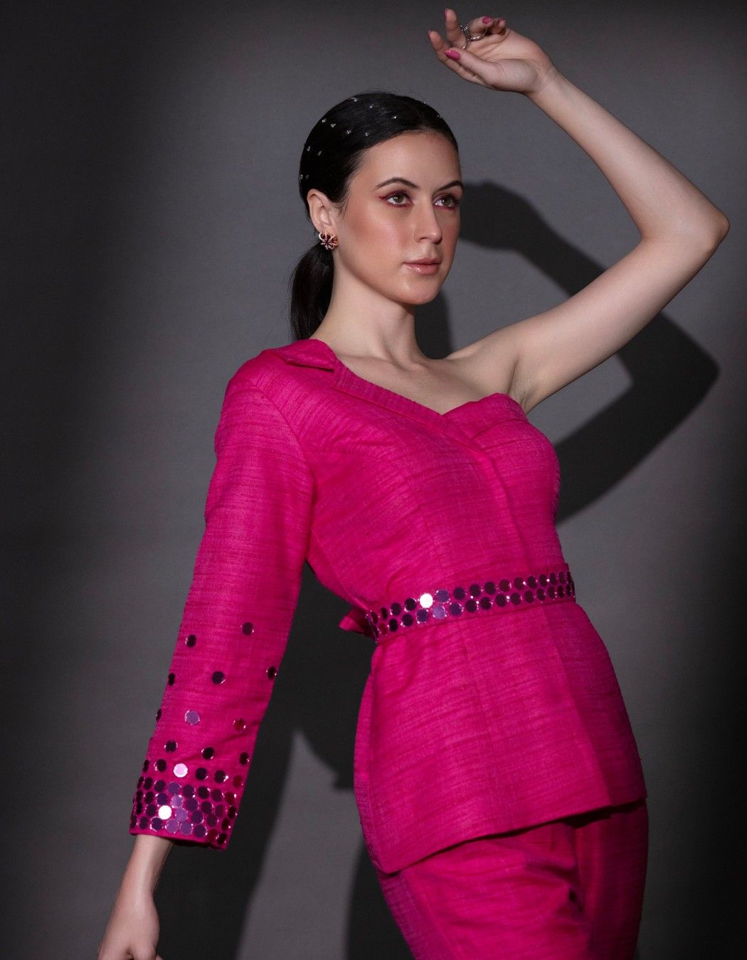 Magenta Pink One-Shoulder Blazer Set