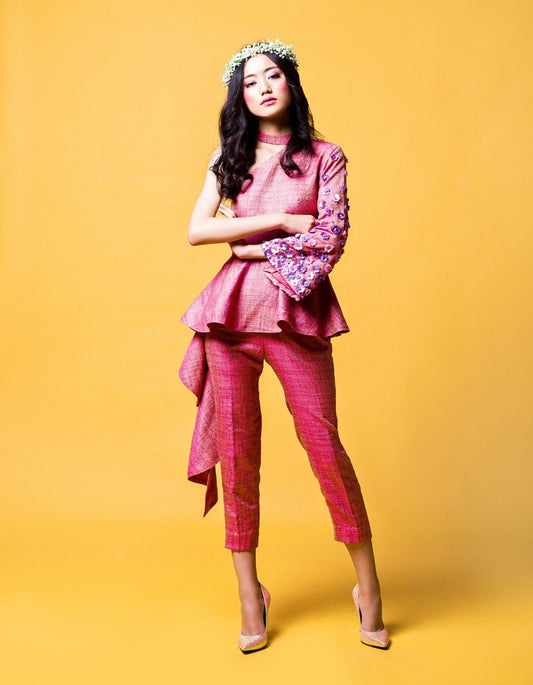 Majenta Pink Ruffle Peplum Set