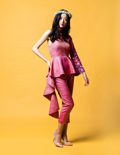 Majenta Pink Ruffle Peplum Set