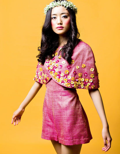 Majenta Pink Short Jumpsuit & Cape