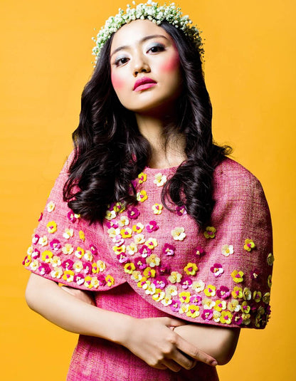 Majenta Pink Short Jumpsuit & Cape