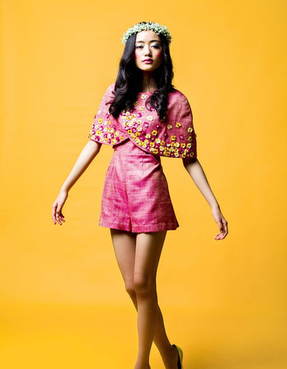 Majenta Pink Short Jumpsuit & Cape