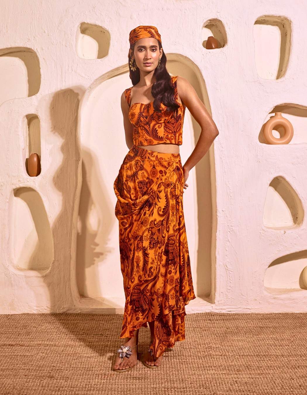 Mandarin Orange Corset Skirt Set