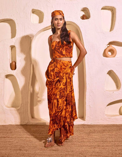 Mandarin Orange Corset Skirt Set