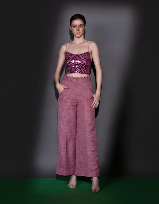 Mauve Purple Croptop And Scallop Pants