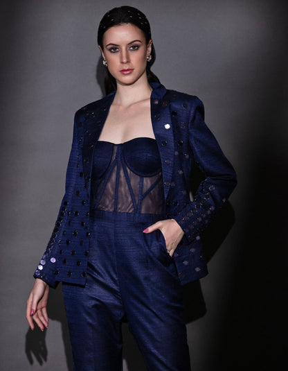 Midnight Blue Jumpsuit & Blazer Set