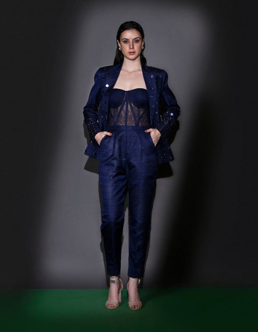 Midnight Blue Jumpsuit & Blazer Set