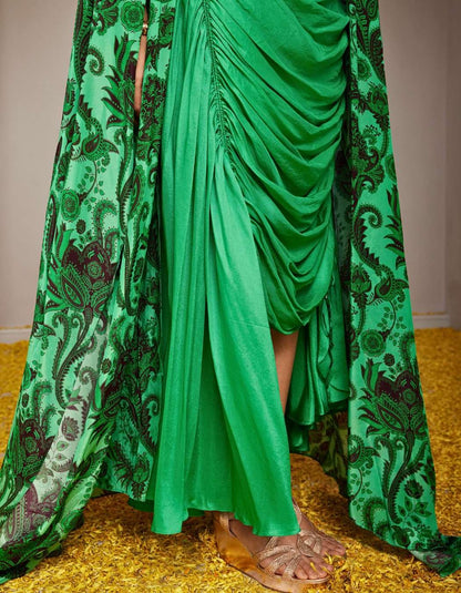 Morni Green Drape Skirt & Cape Set