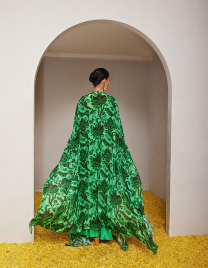 Morni Green Drape Skirt & Cape Set