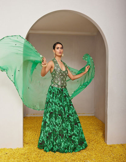 Morni Green Lehenga Set