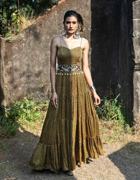 Mustard Yellow Tiered Anarkali