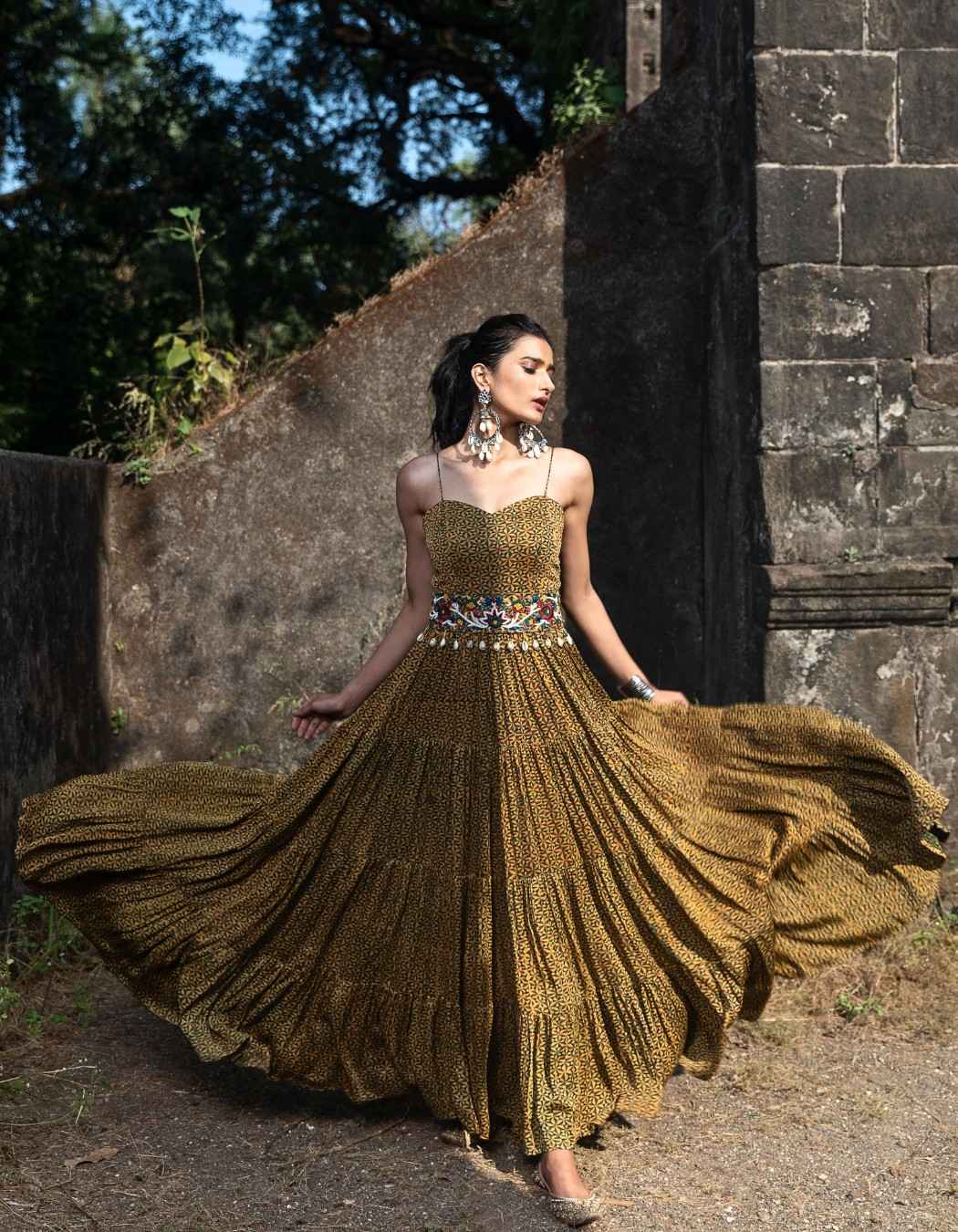 Mustard Yellow Tiered Anarkali