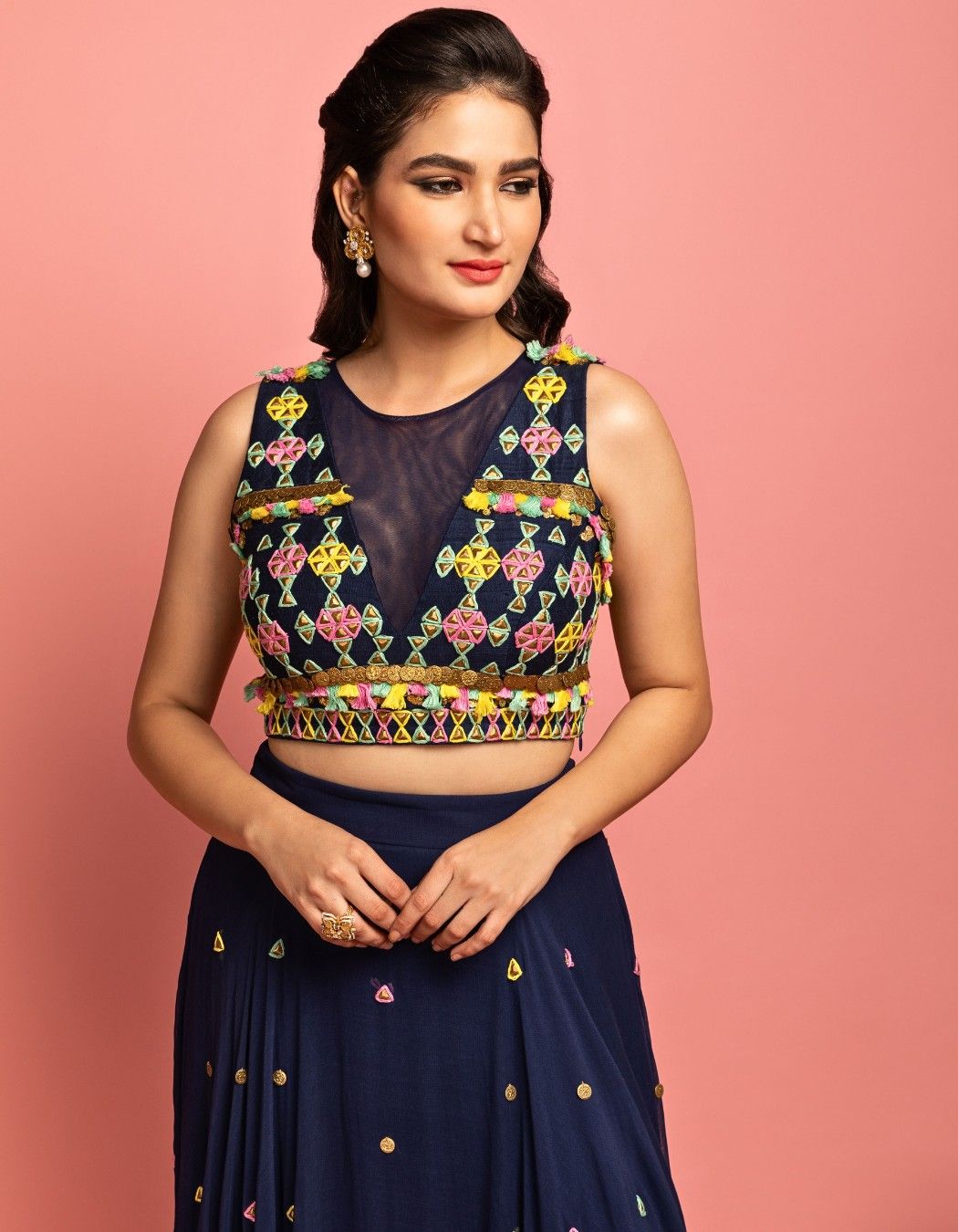 Navy Blue Tiered Lehenga