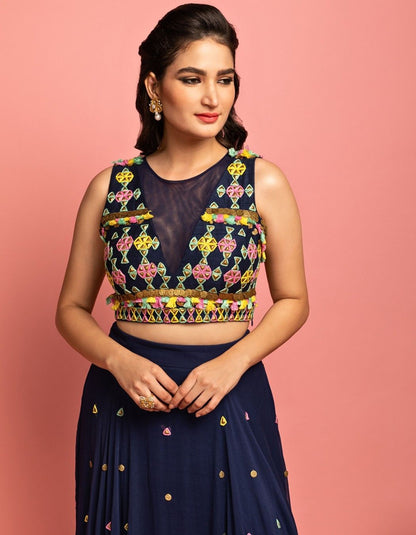 Navy Blue Tiered Lehenga