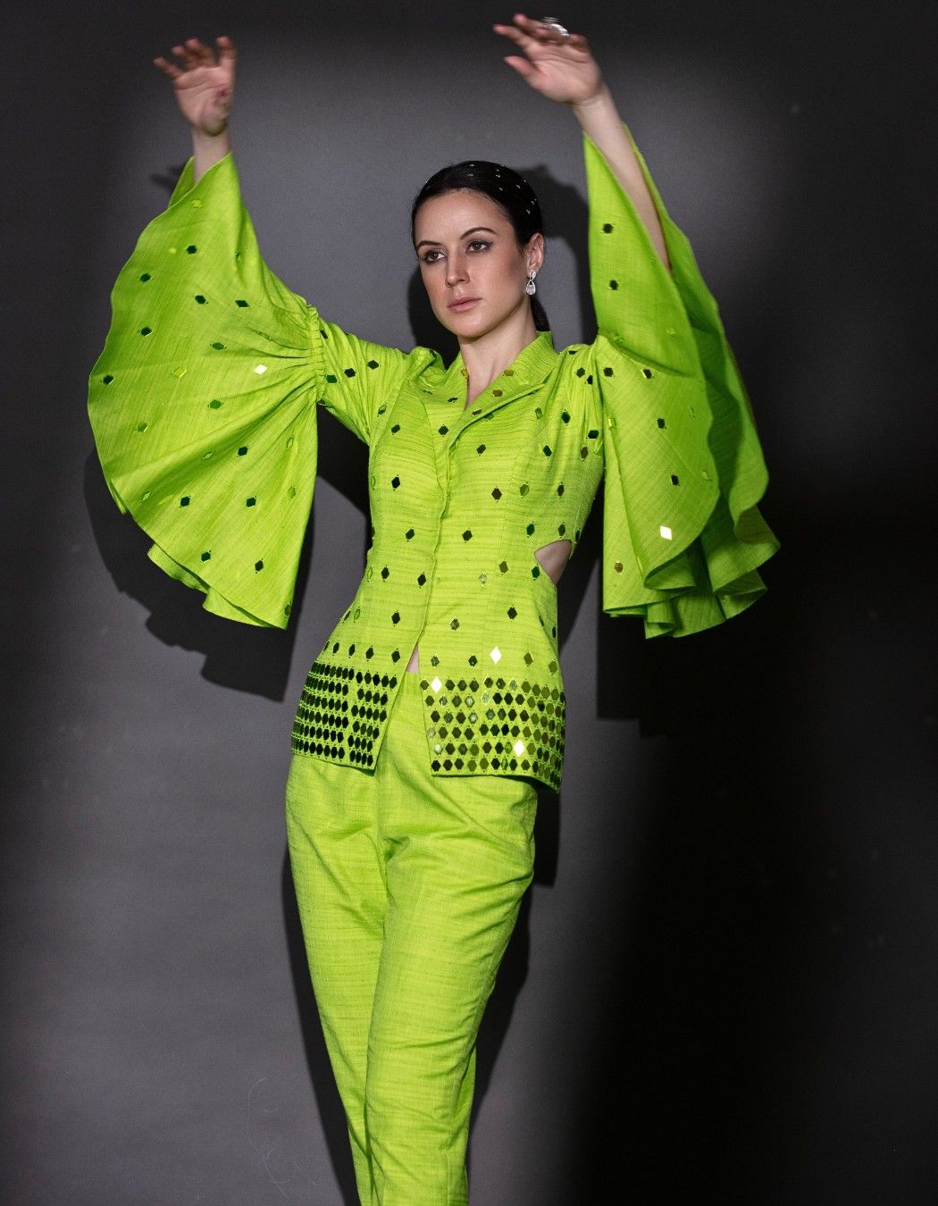 Neon Green Bell Sleeves Blazer Set