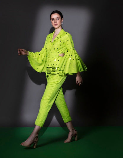 Neon Green Bell Sleeves Blazer Set