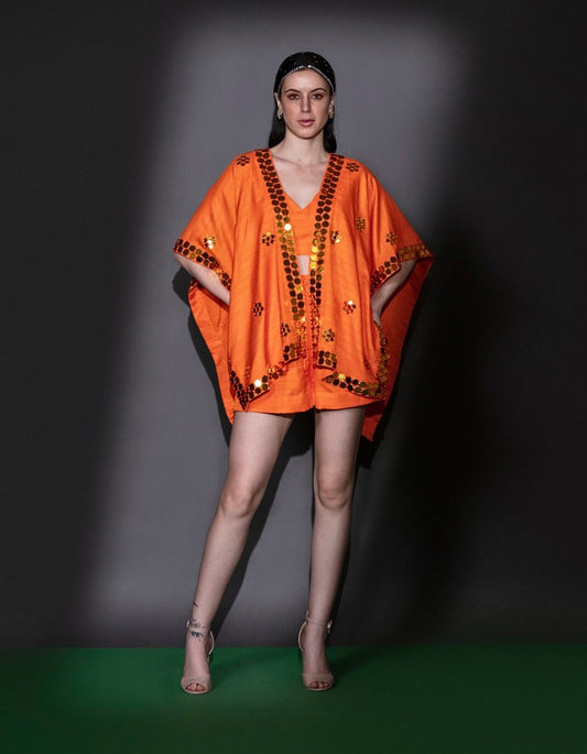 Orange Cape Set With Shorts