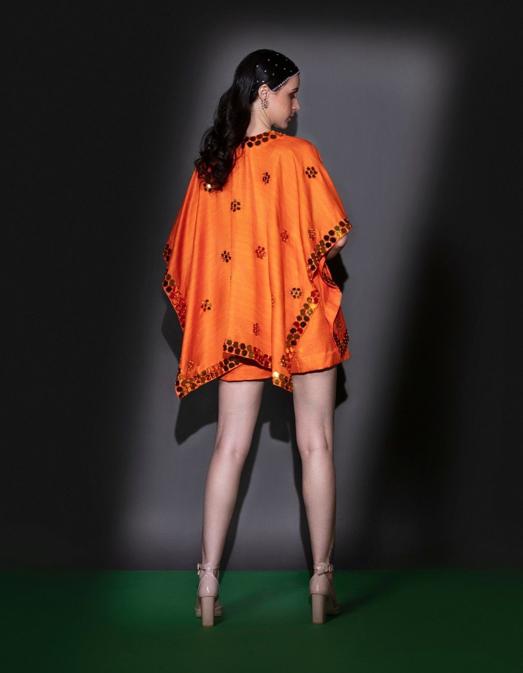 Orange Cape Set With Shorts