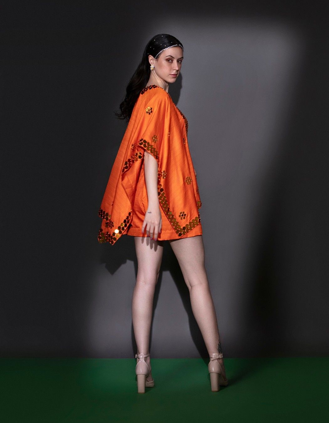 Orange Cape Set With Shorts