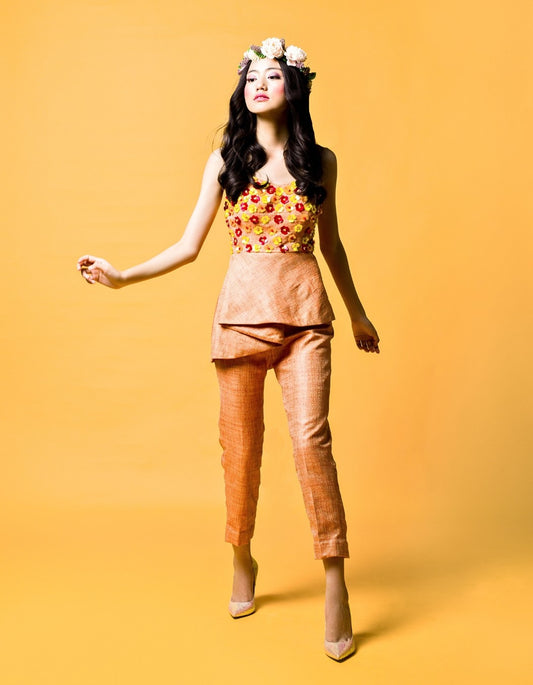 Orange Peplum & Pants Set