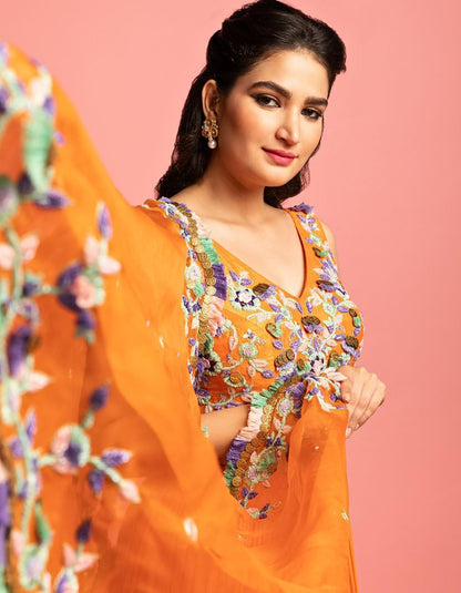 Orange Tiered Lehenga
