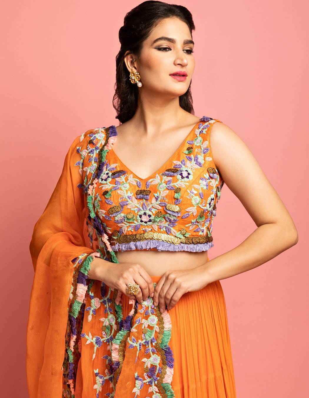 Orange Tiered Lehenga
