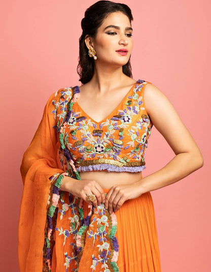 Orange Tiered Lehenga