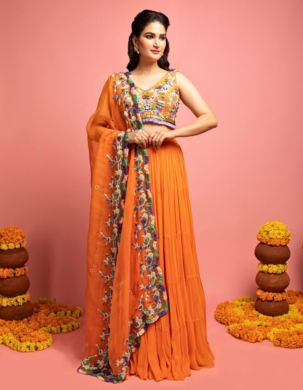 Orange Tiered Lehenga