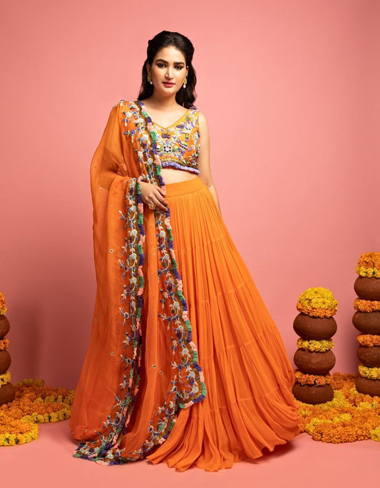 Orange Tiered Lehenga