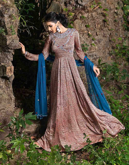 Peach Pink Anarkali Set