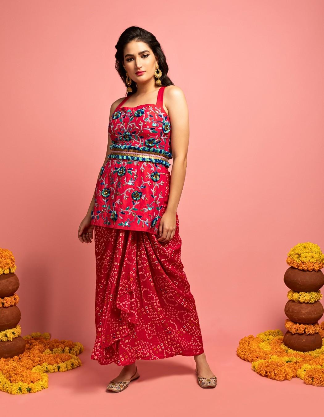 Pink Kurta & Bandhani Drape Skirt