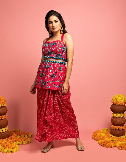 Pink Kurta & Bandhani Drape Skirt