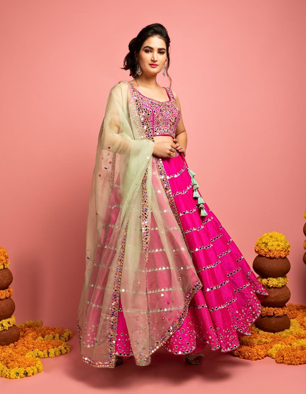 Pink Scalop Lehenga Set