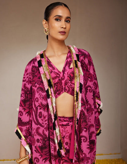 Radha Rani Cape Set With Croptop & Pants