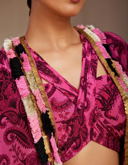 Radha Rani Cape Set With Croptop & Pants